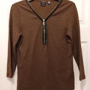 Rafaela Brown Zip-Up Top